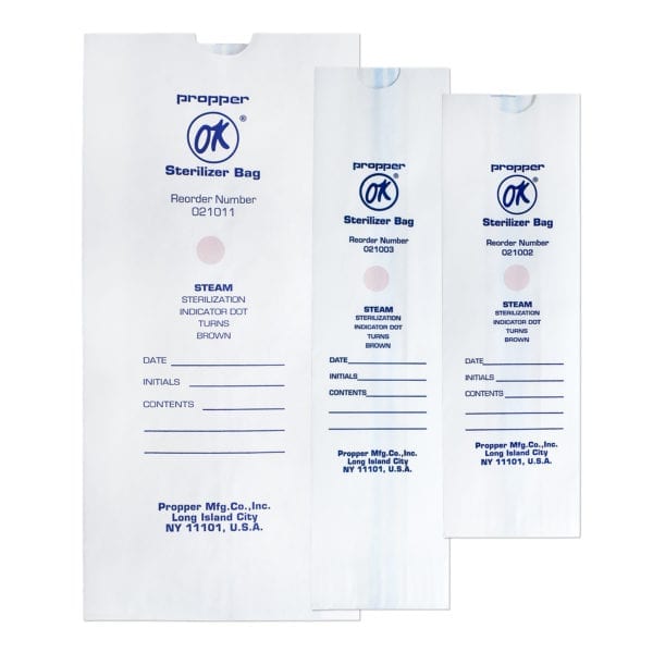 Propper Manufacturing Company OK Medical-Grade Paper Sterilization Bags with preprinted process indicators for steam and ethylene oxide
